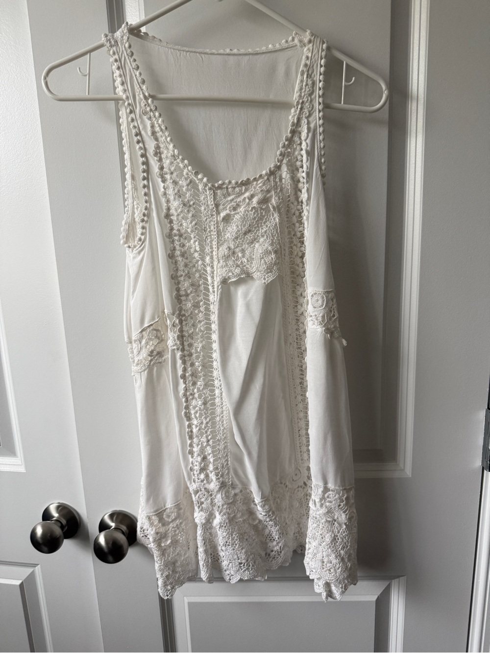 Lace-Trim White Crochet Sleep Chemise